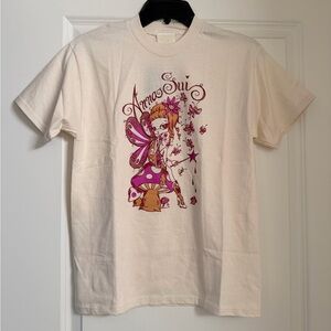 Anna Sui Cream Tee with Pink and Purple Fairy Motif